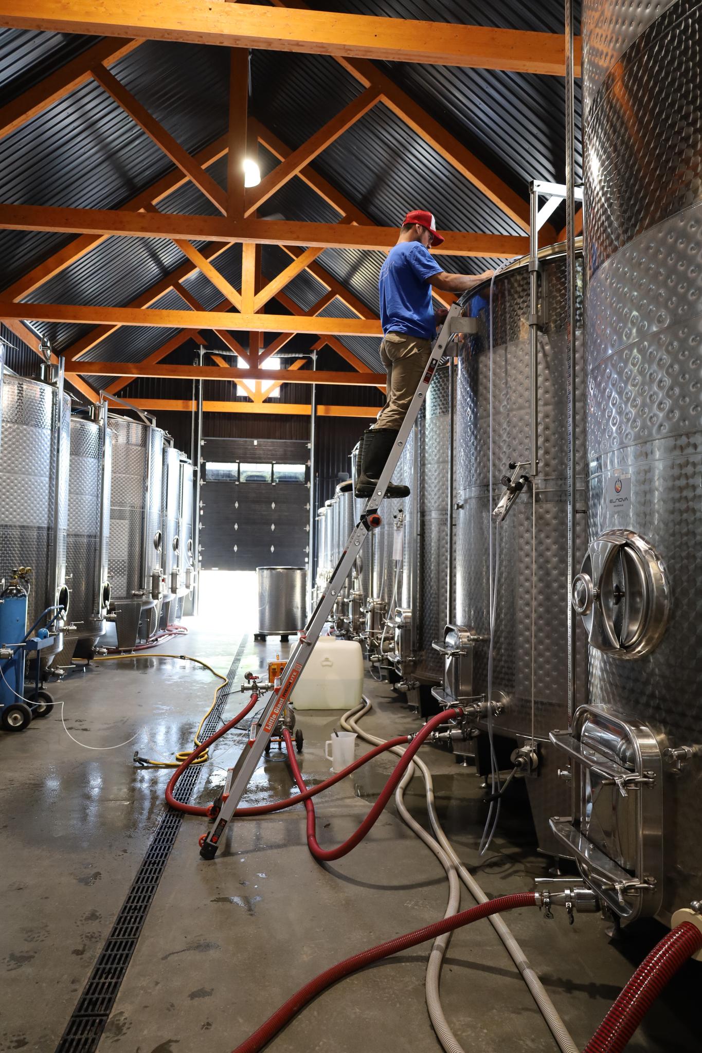 Homme surveillant les cuves